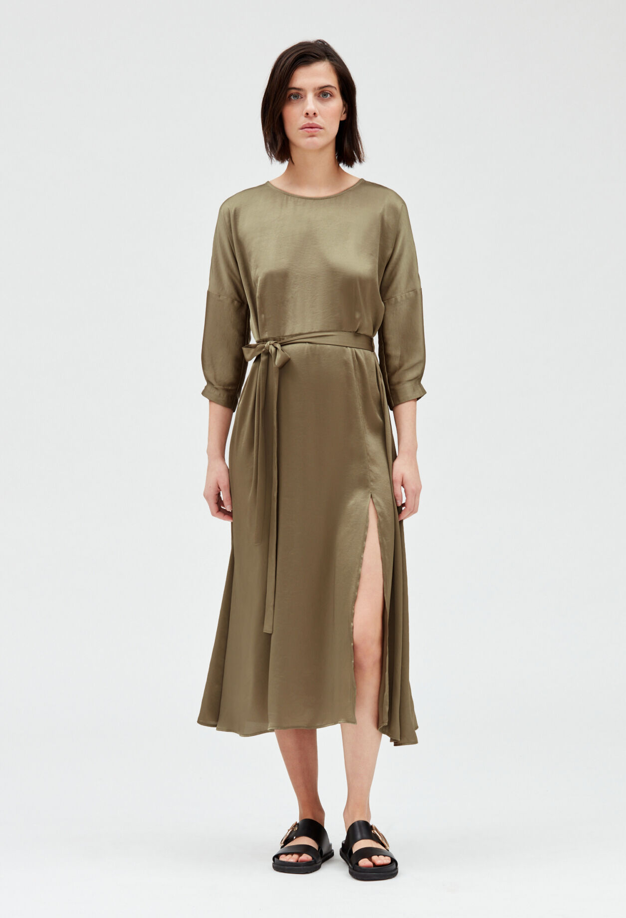 Satiny khaki midi dress LICHEN