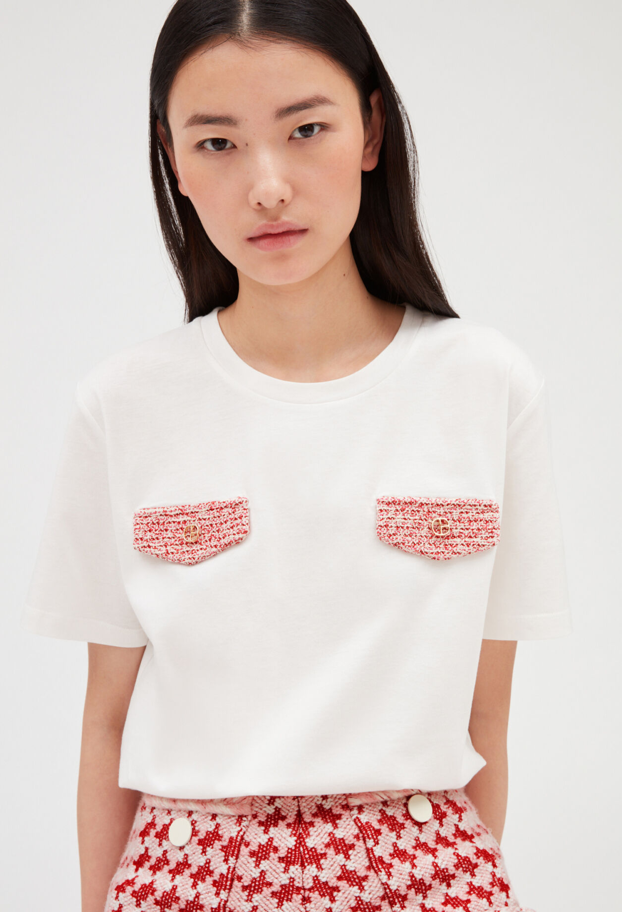 Ecru tweed pocket t-shirt ECRU