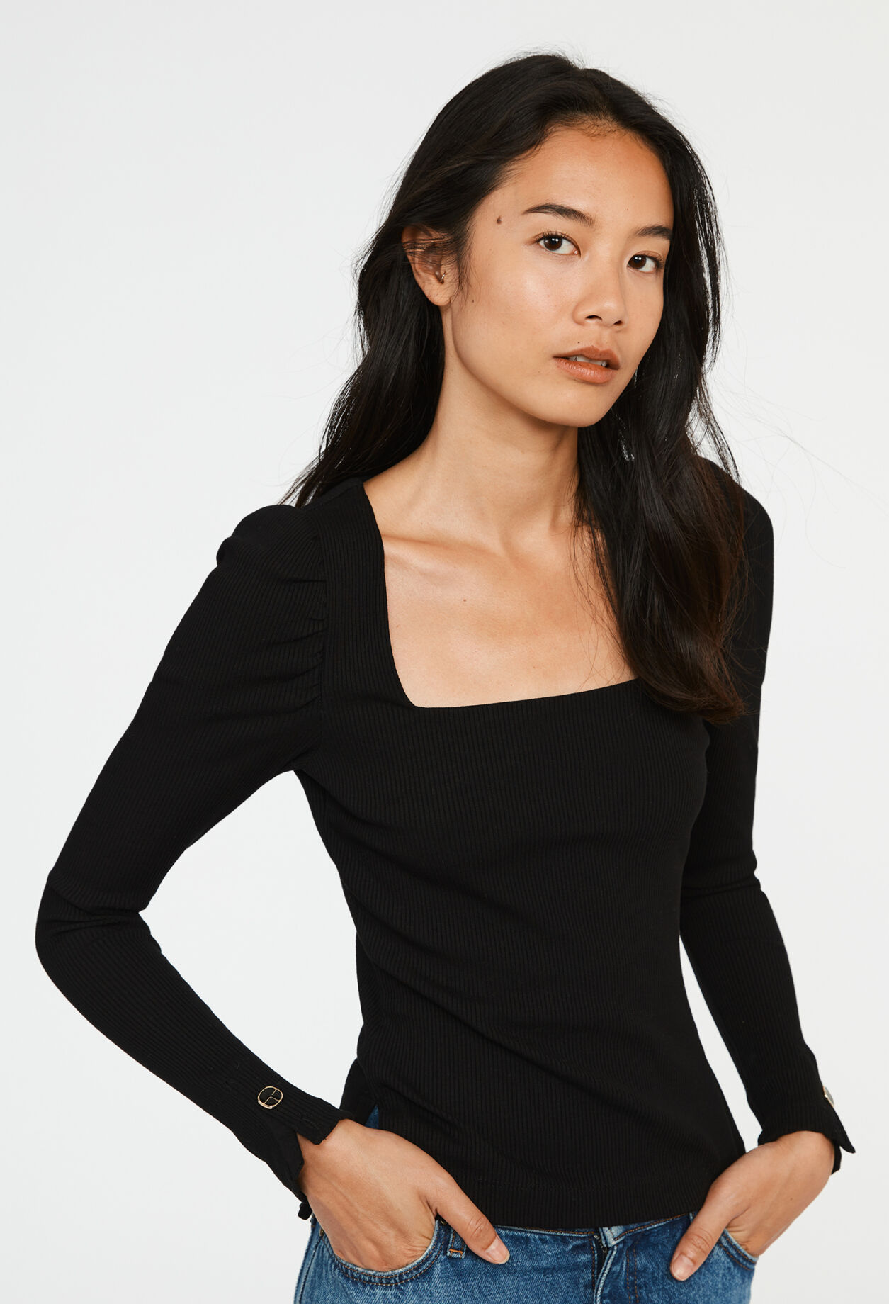 Long sleeved ribbed t-shirt BLACK