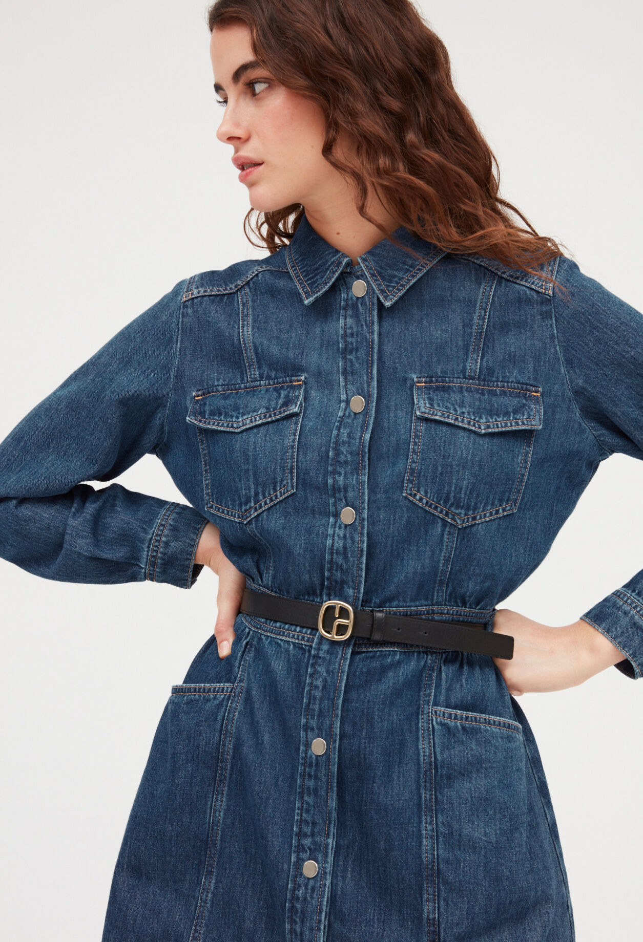 Mid blue denim short dress DENIM MID BLUE