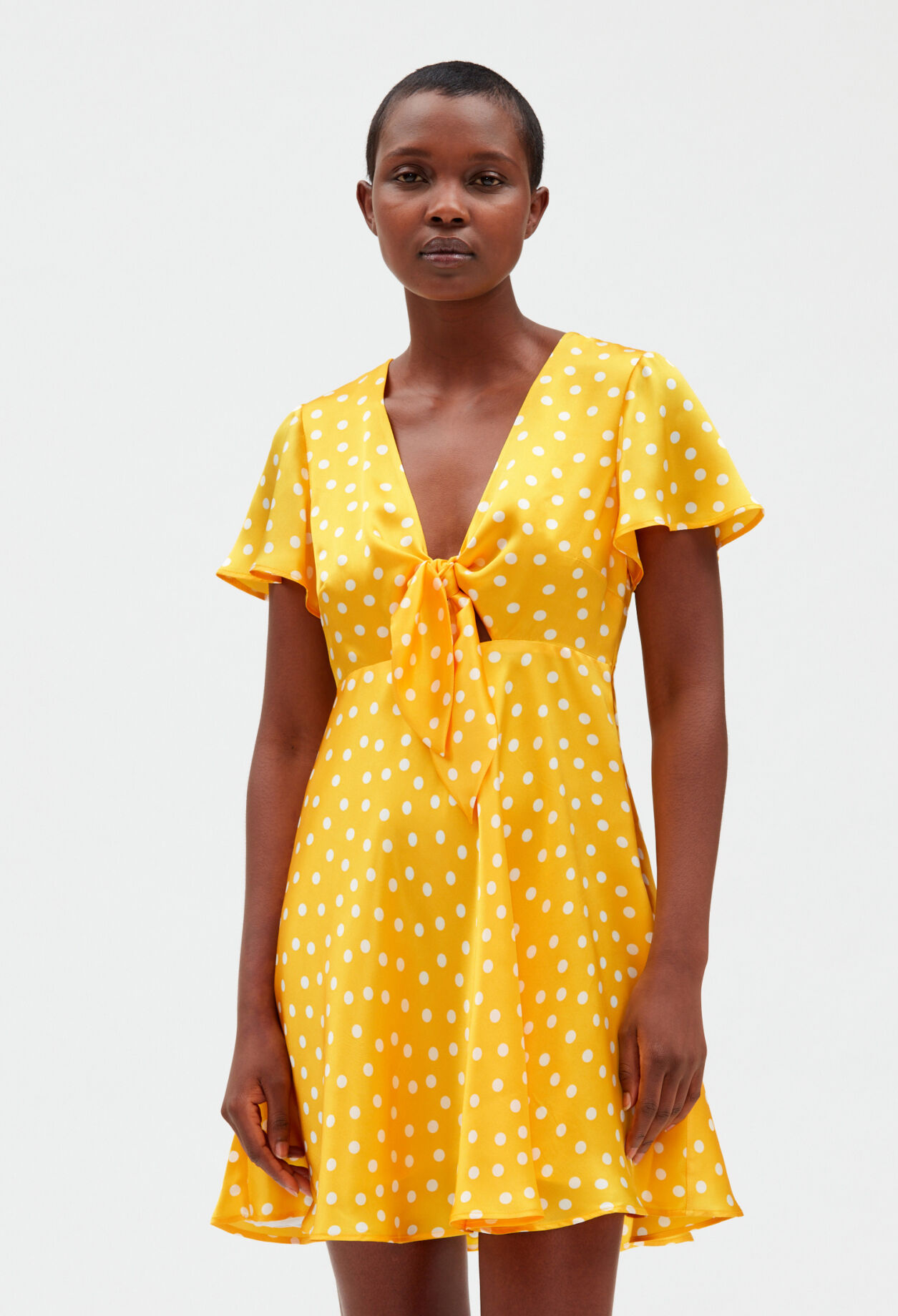 Short yellow flowing dress LIGHT PRINT