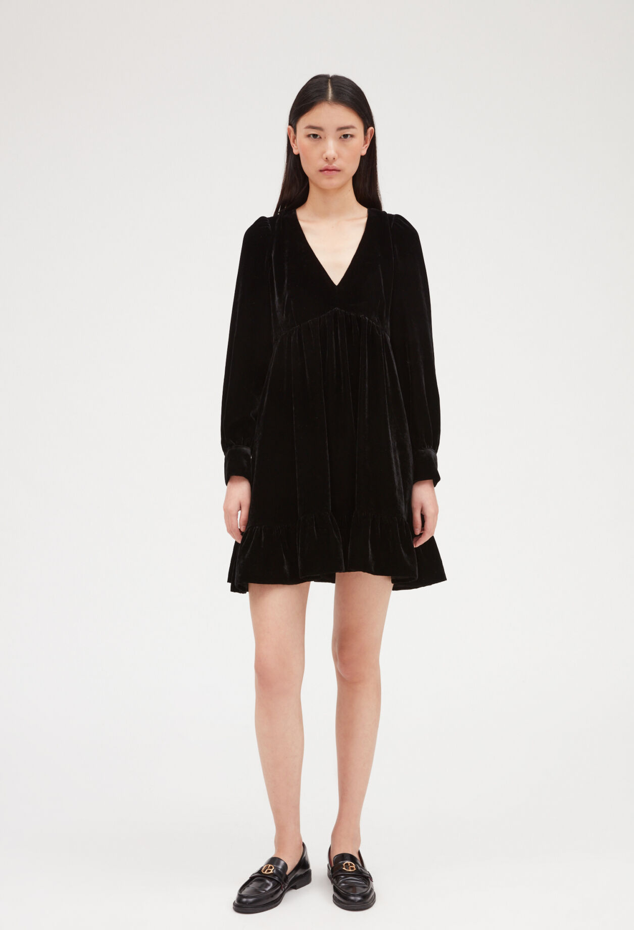 Black velvet short dress BLACK