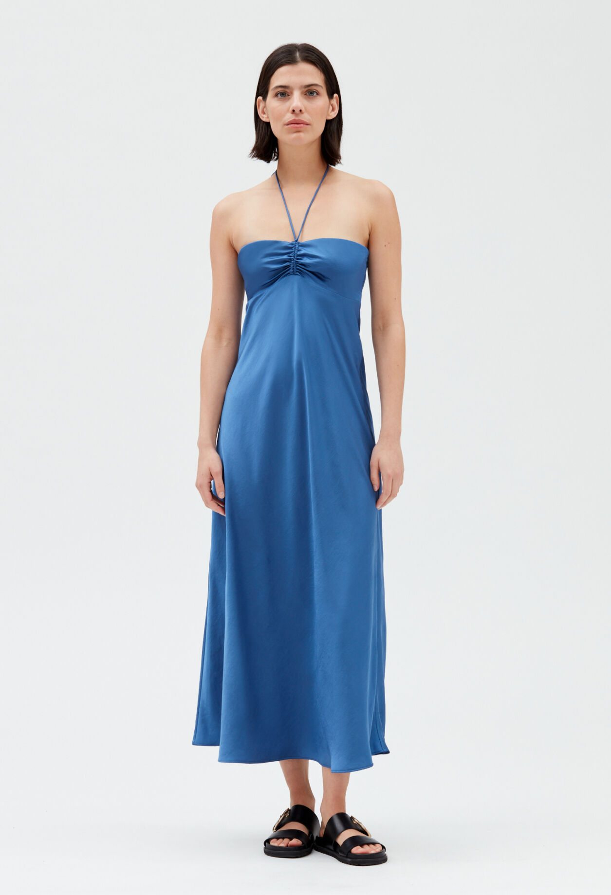 Long blue strapless dress STORM BLUE
