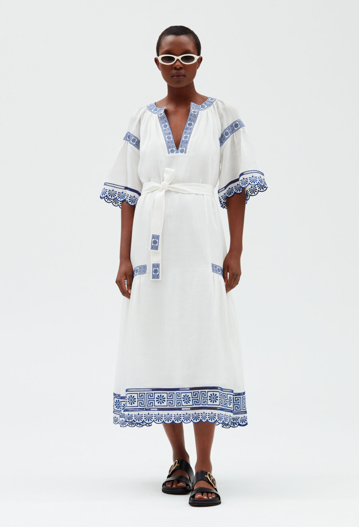 Ecru embroidered midi dress ECRU
