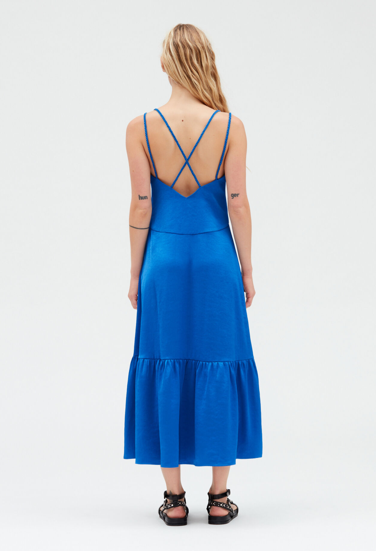 Satiny blue midi dress SANTORINI BLUE
