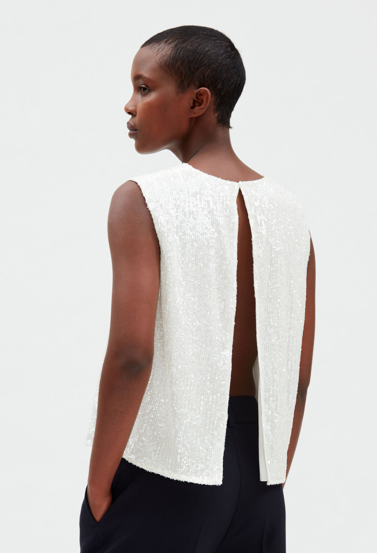 Off-white sequinned sleeveless top ECRU