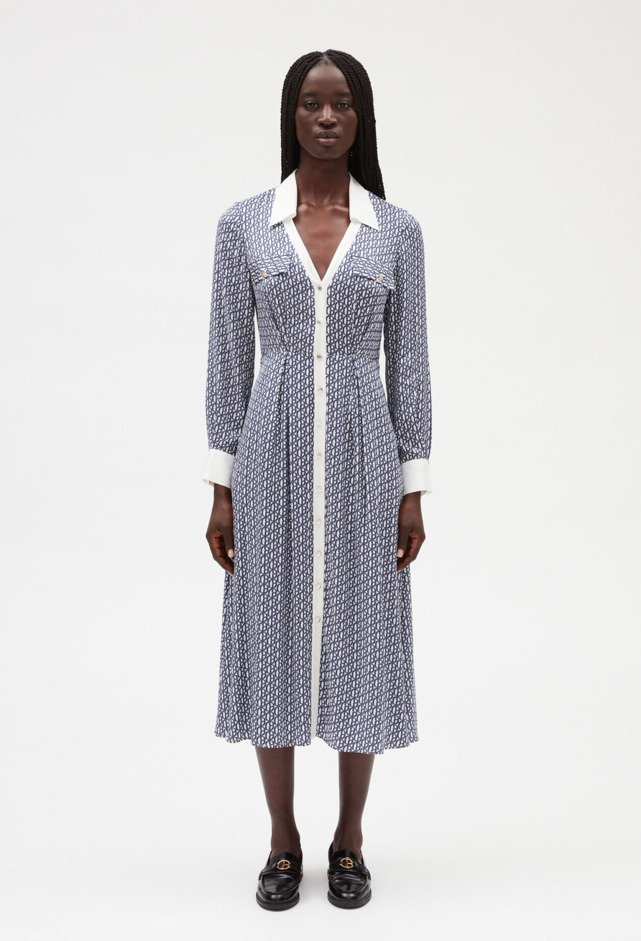 Monogrammed blue mid-length dress LIGHT PRINT