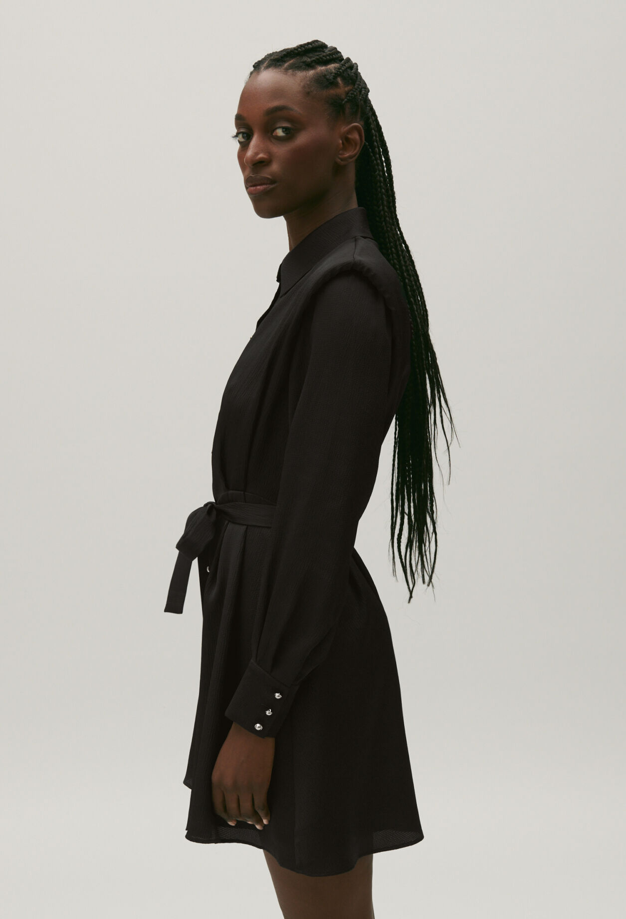 Fitted shirt dress BLACK
