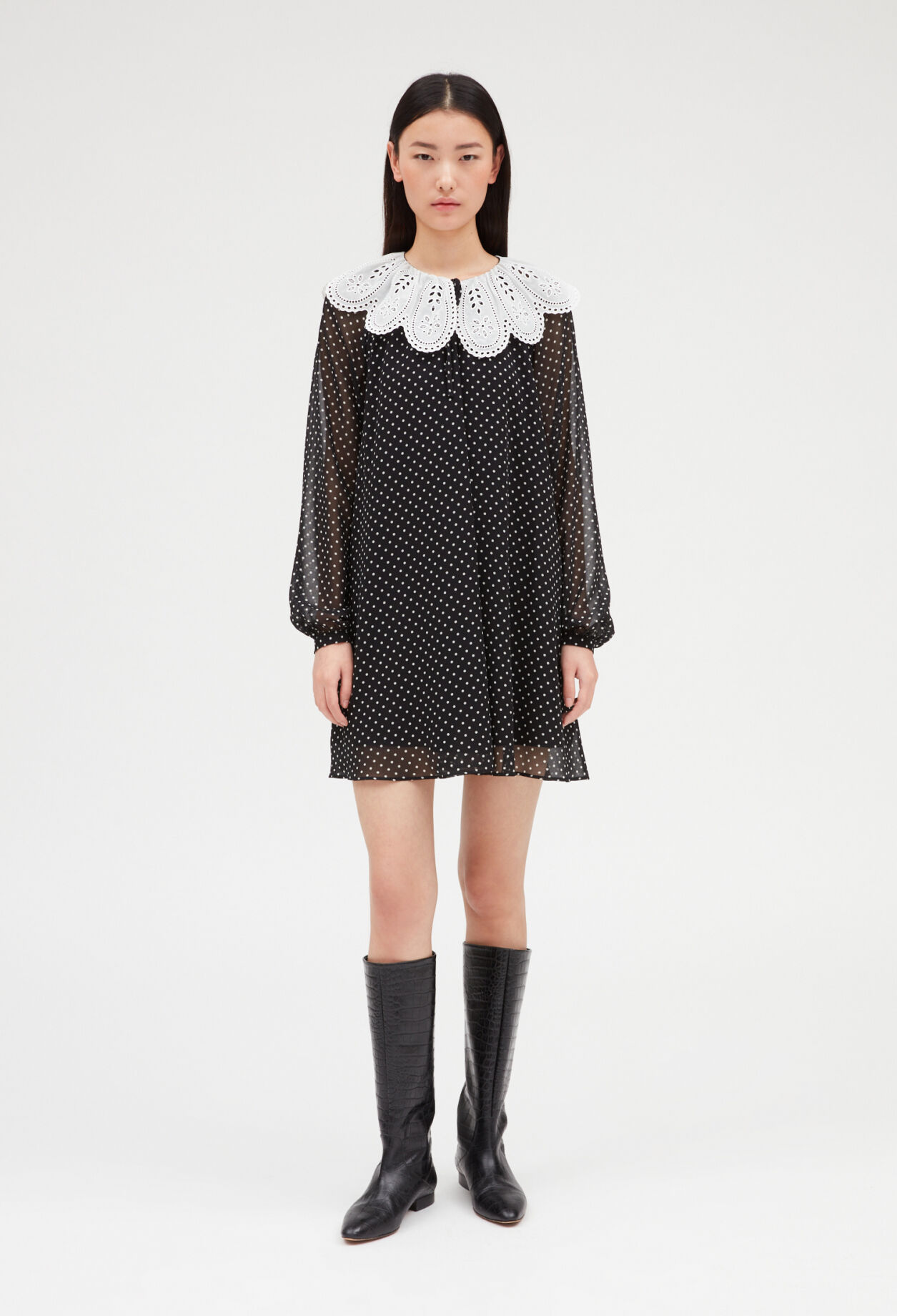Rifi short dress large dot print collar DARK PRINT