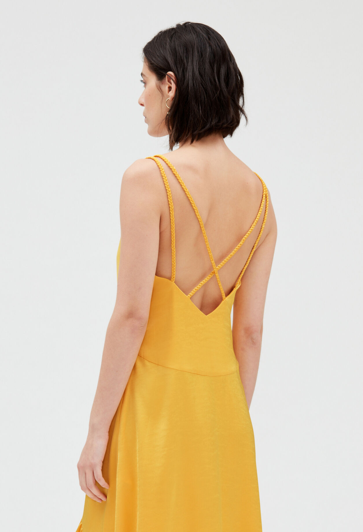 Satiny yellow midi dress MIMOSA