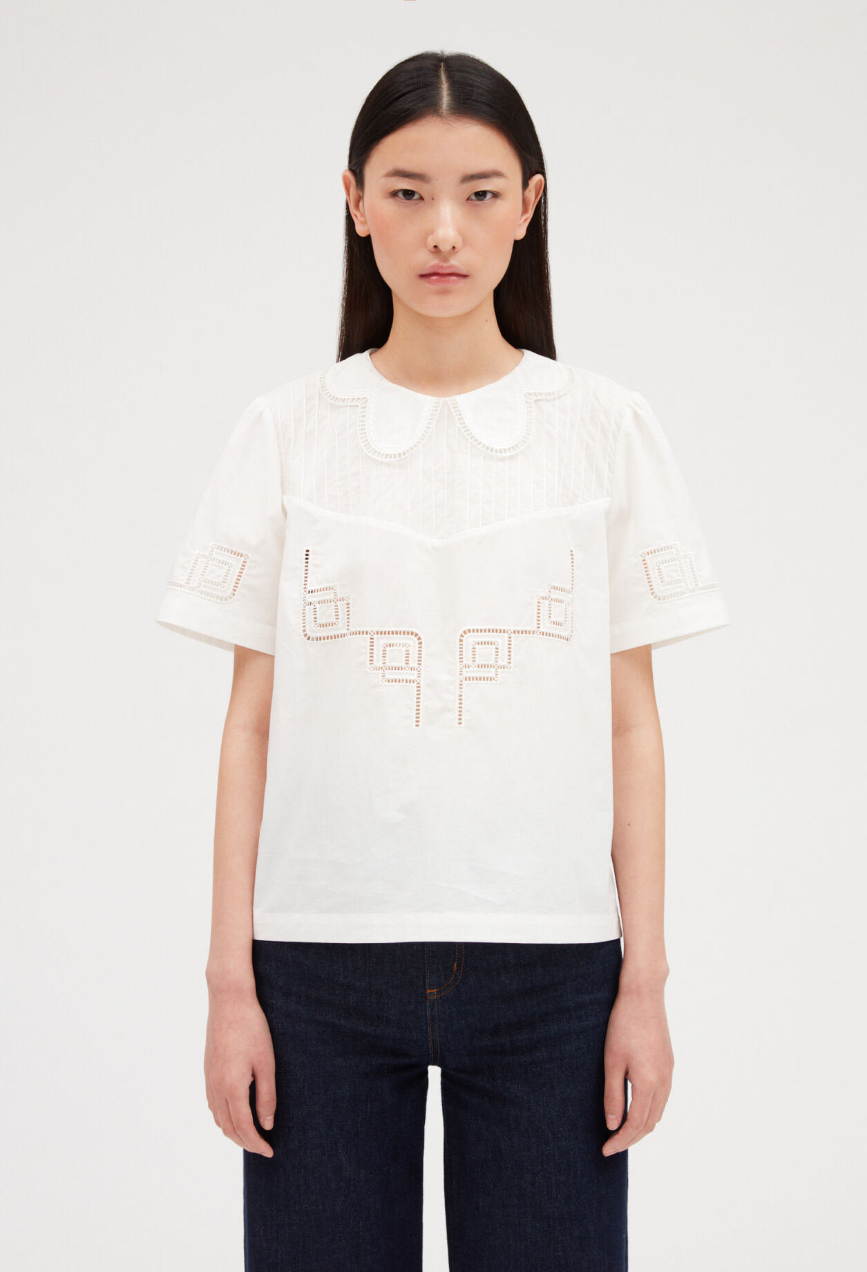 Ecru lace collar top ECRU