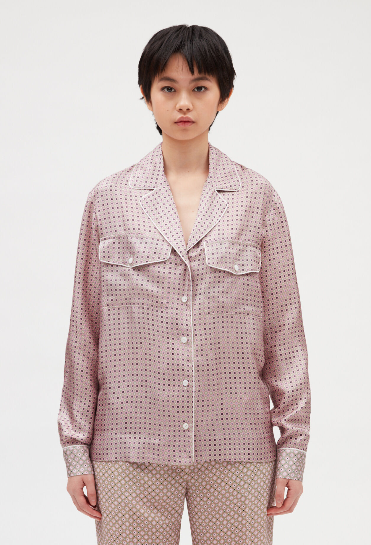 Powder pink silk shirt LIGHT PRINT