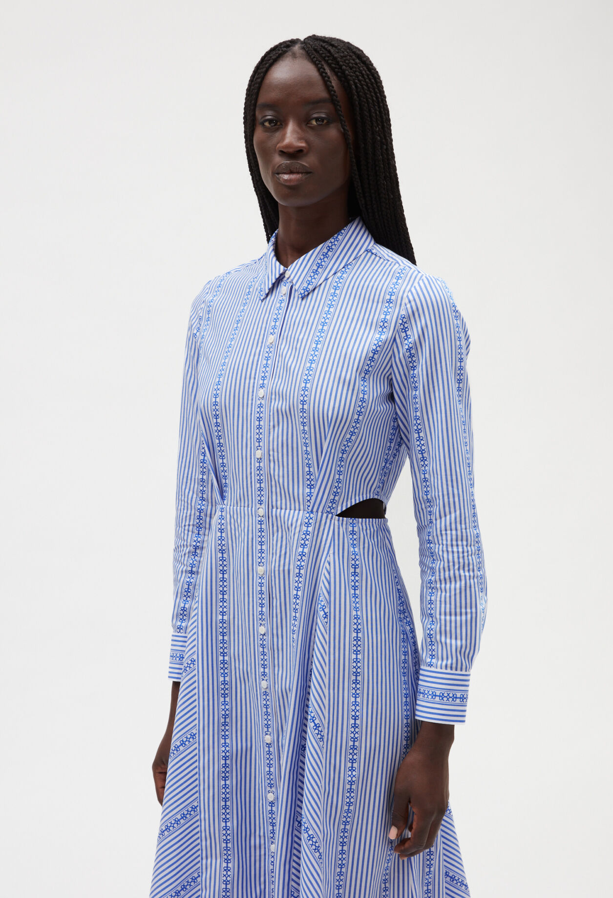 Sky blue mid-length shirt dress LIGHT PRINT