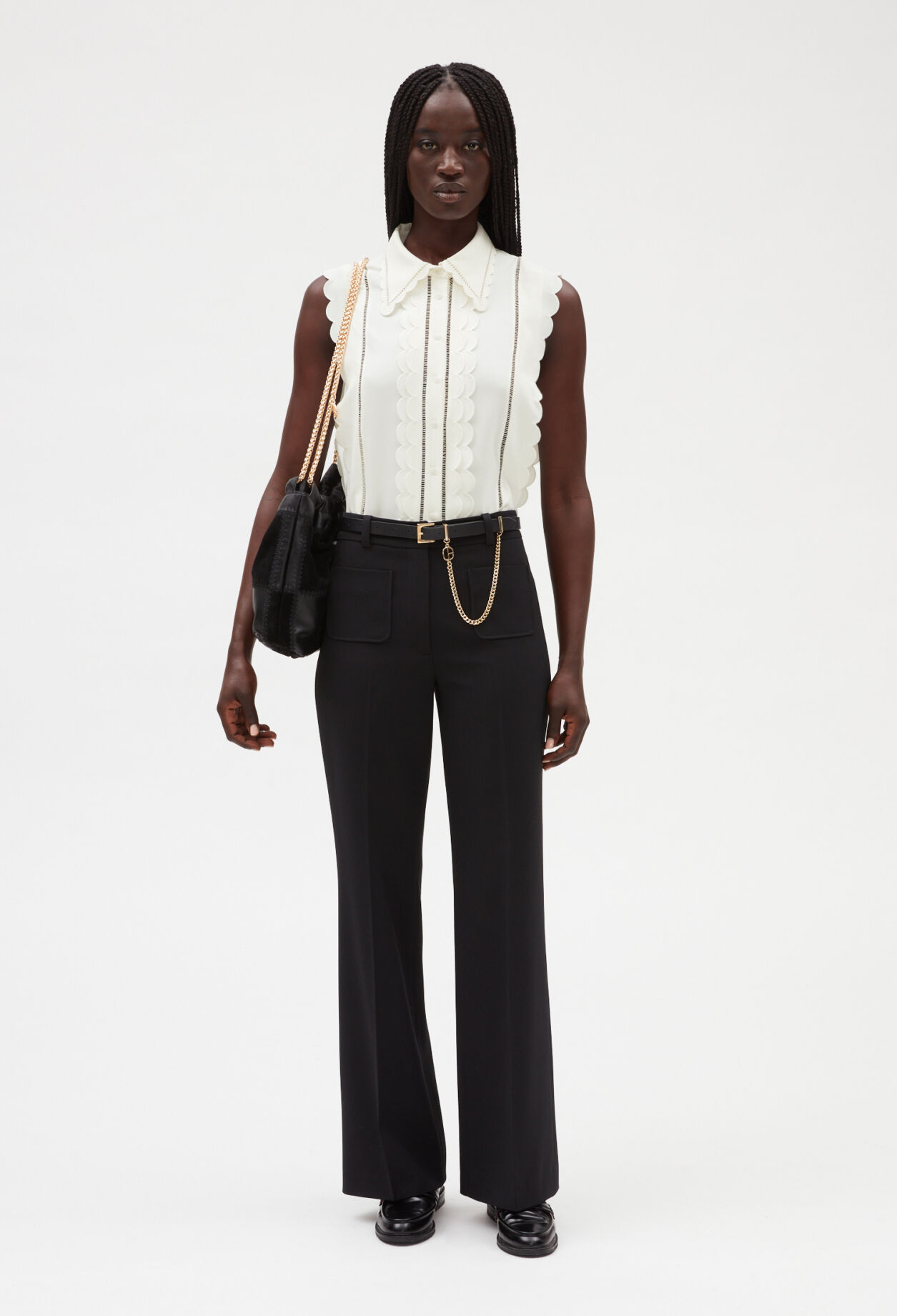 Sleeveless scalloped shirt ECRU
