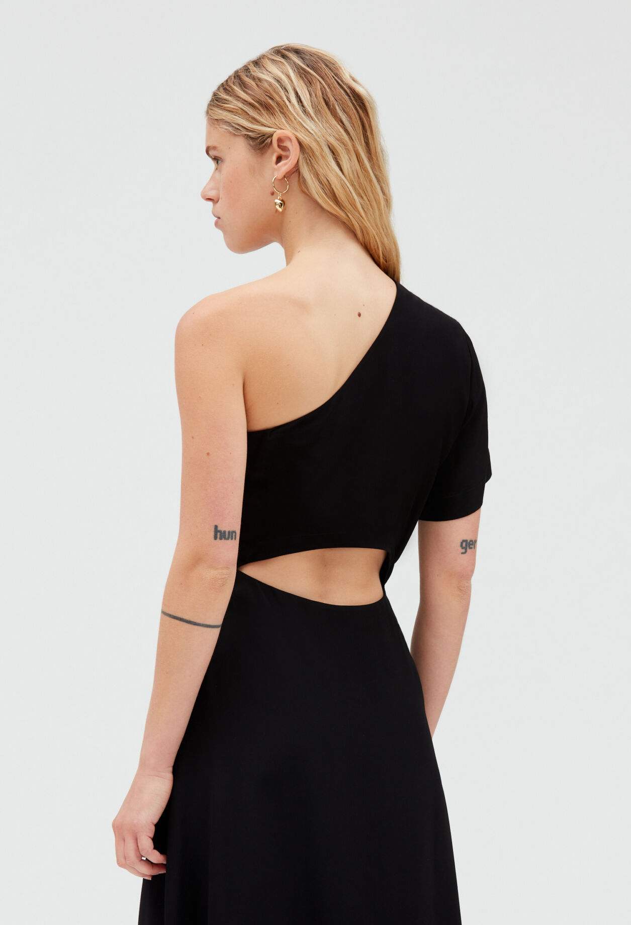 Asymmetric midi dress BLACK