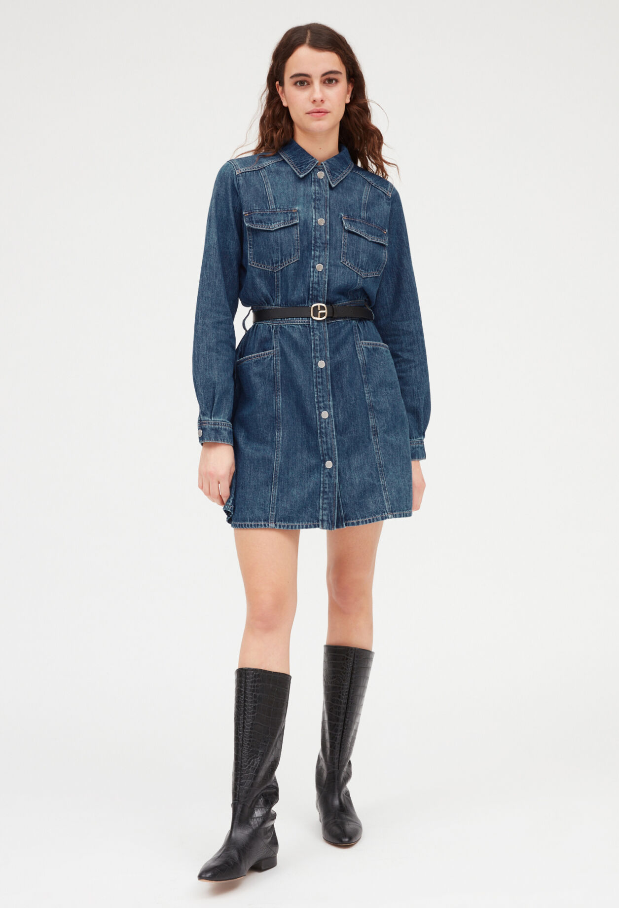 Mid blue denim short dress DENIM MID BLUE