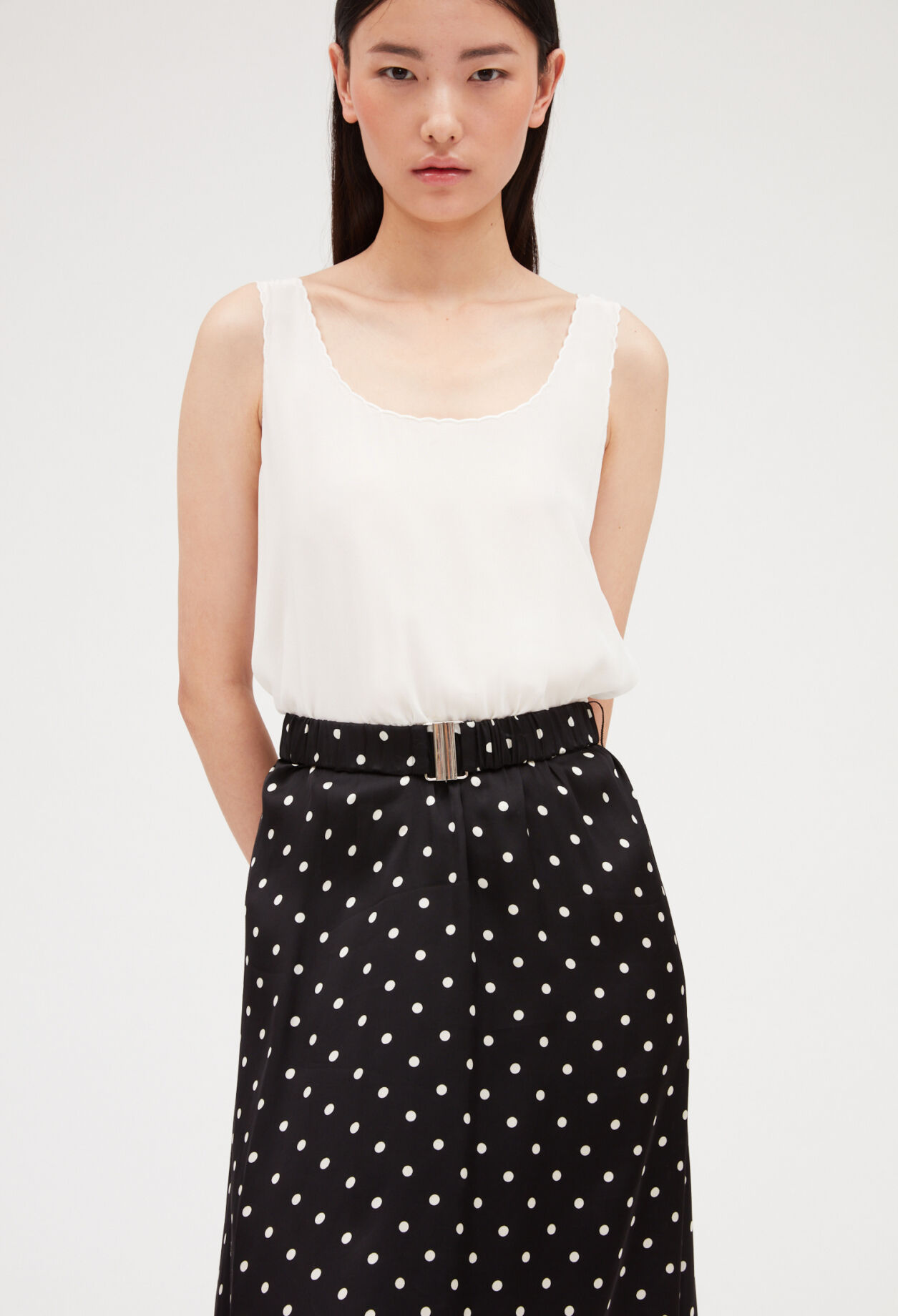 Two-tone mid-length dress DUAL-COLOR