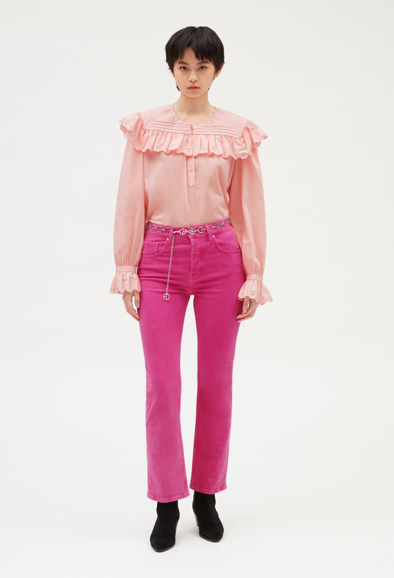 Embroidered pink cotton blouse DRAGEE