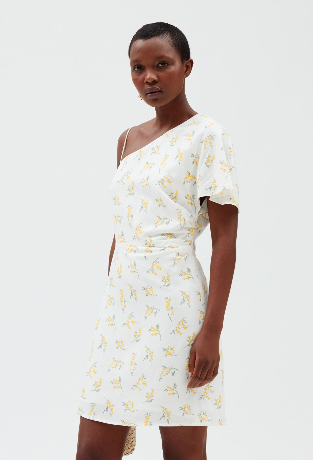Asymmetric midi dress mimosa pattern LIGHT PRINT
