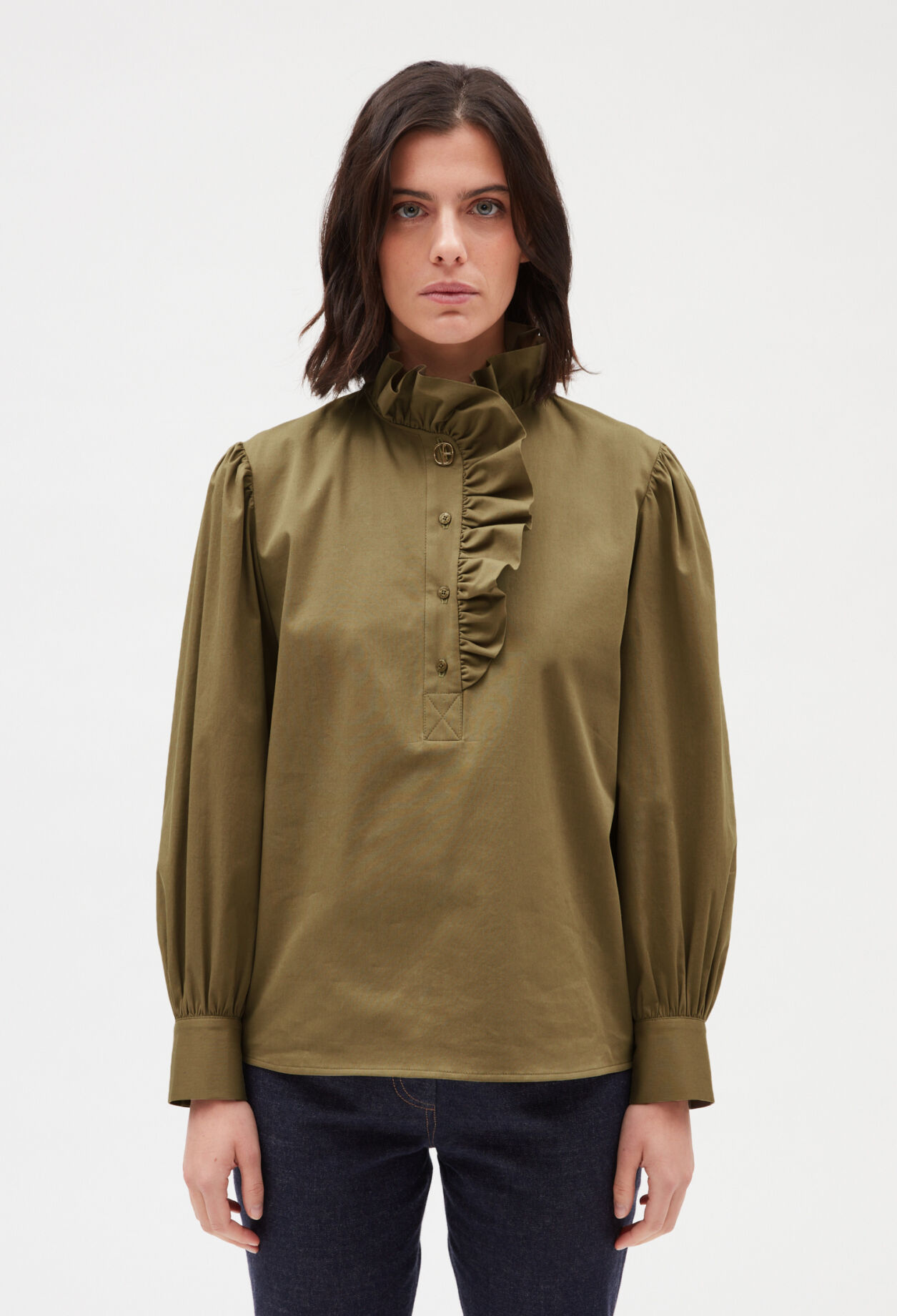 Khaki ruffle blouse LICHEN