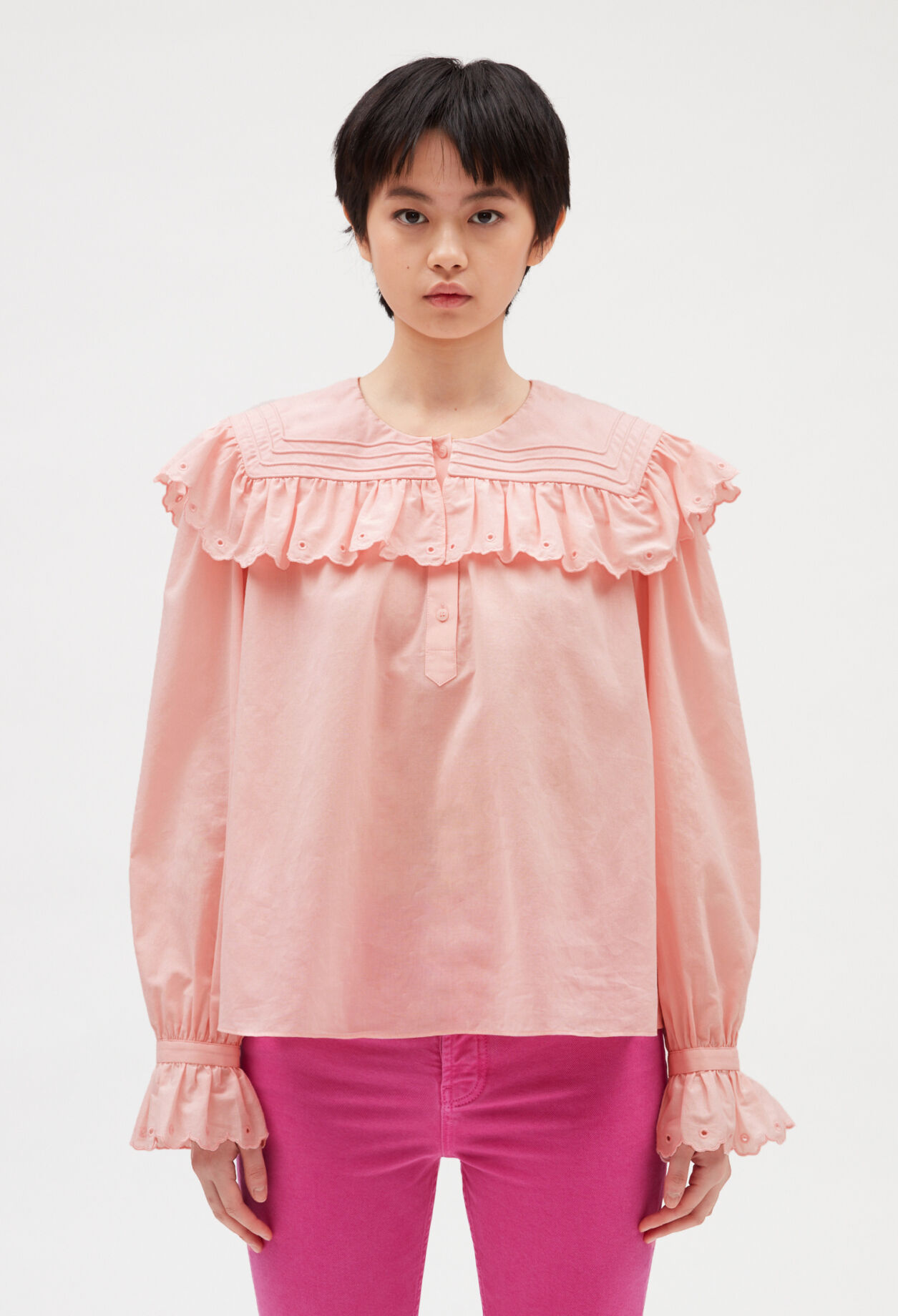 Embroidered pink cotton blouse DRAGEE