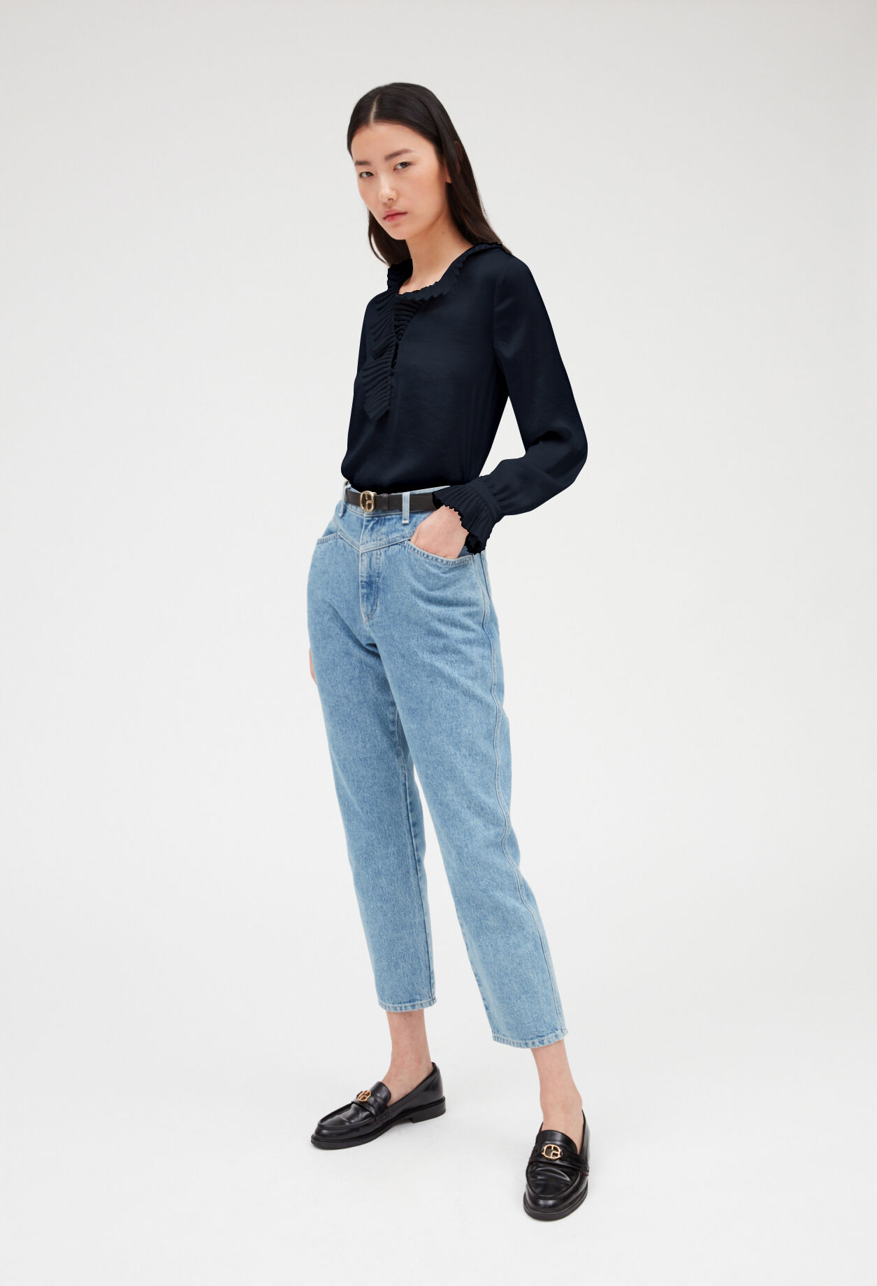 Ruffled blouse NAVY