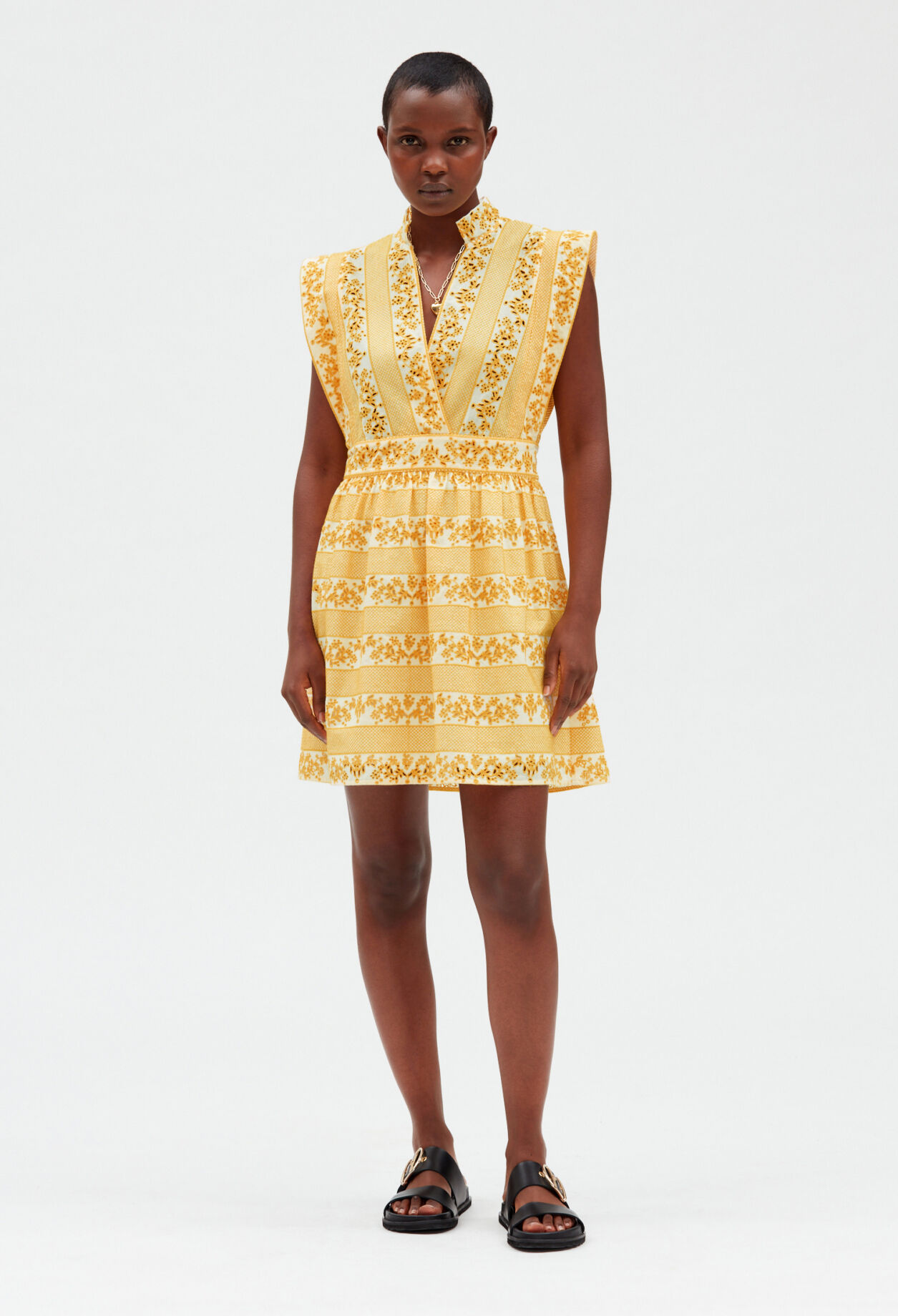 Short embroidered white cotton dress MIMOSA