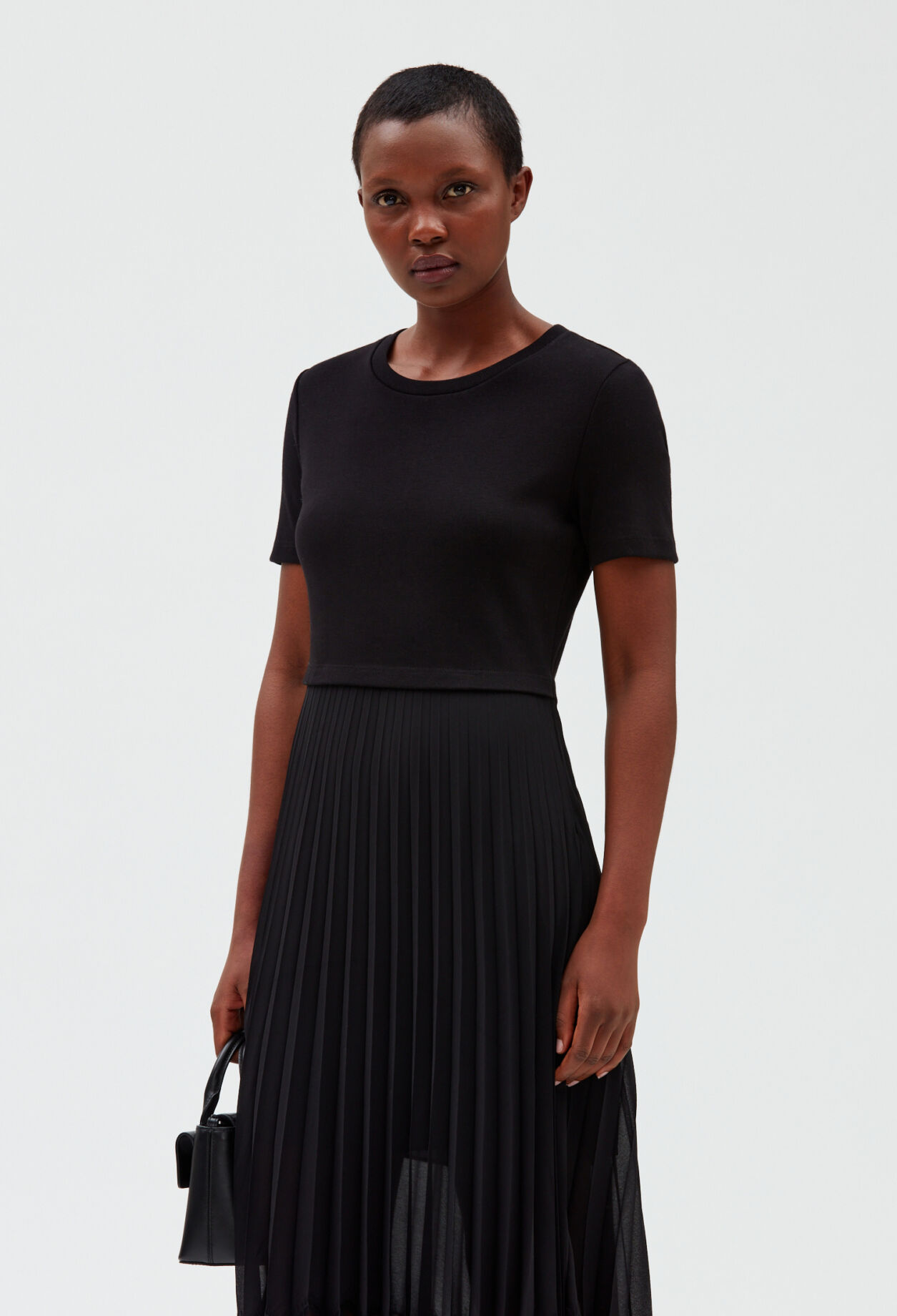 Teli black bi-material midi dress BLACK