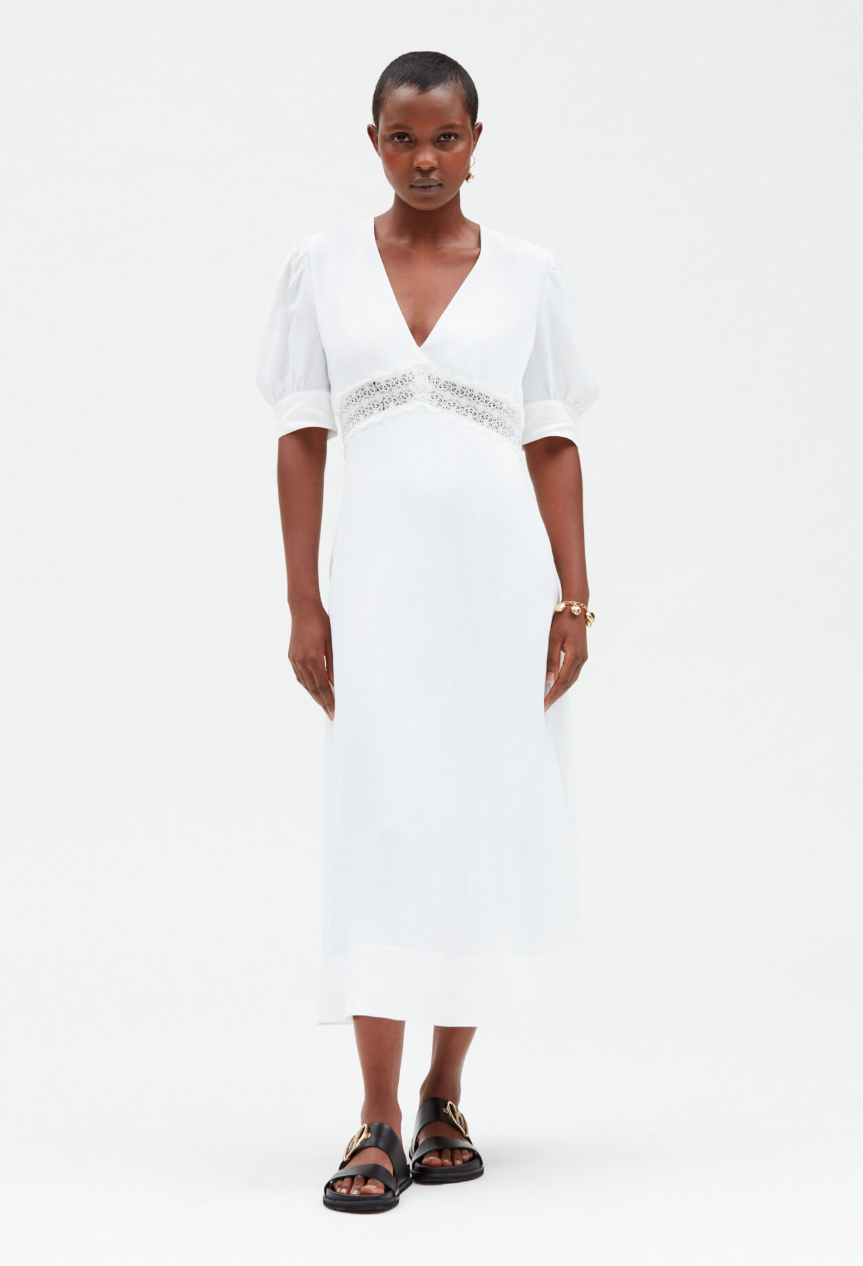 Embroidered midi dress BLACK
