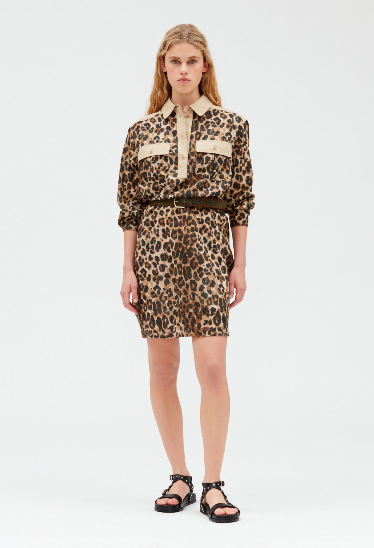 Leopard midi shirt dress DARK PRINT