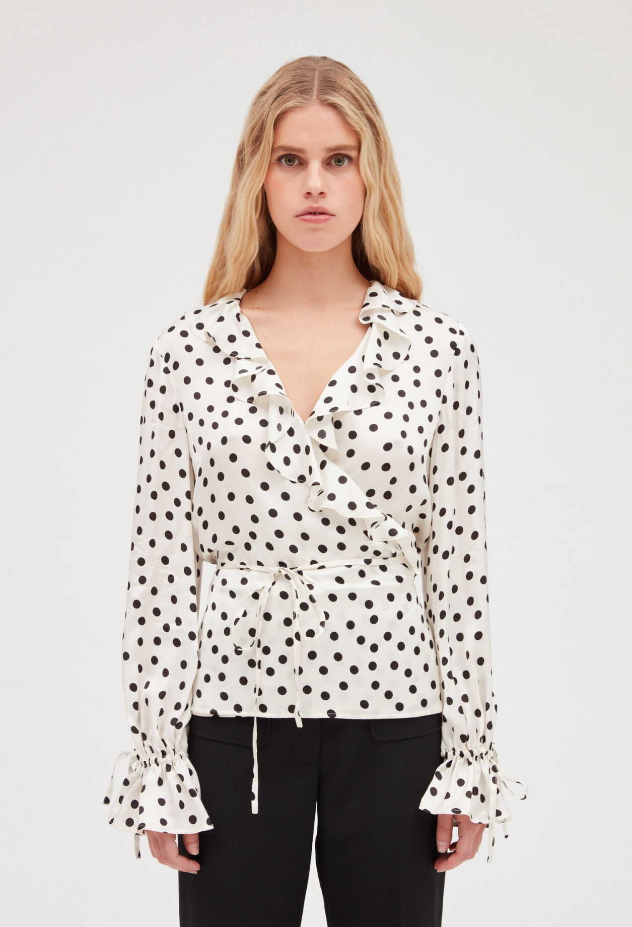 Ruffled blouse with polka dots LIGHT PRINT