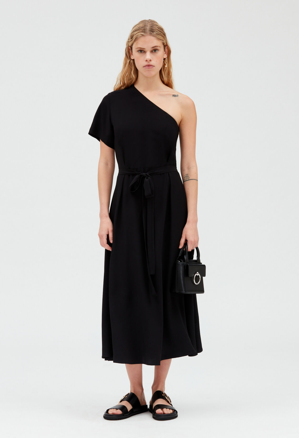 Asymmetric midi dress BLACK