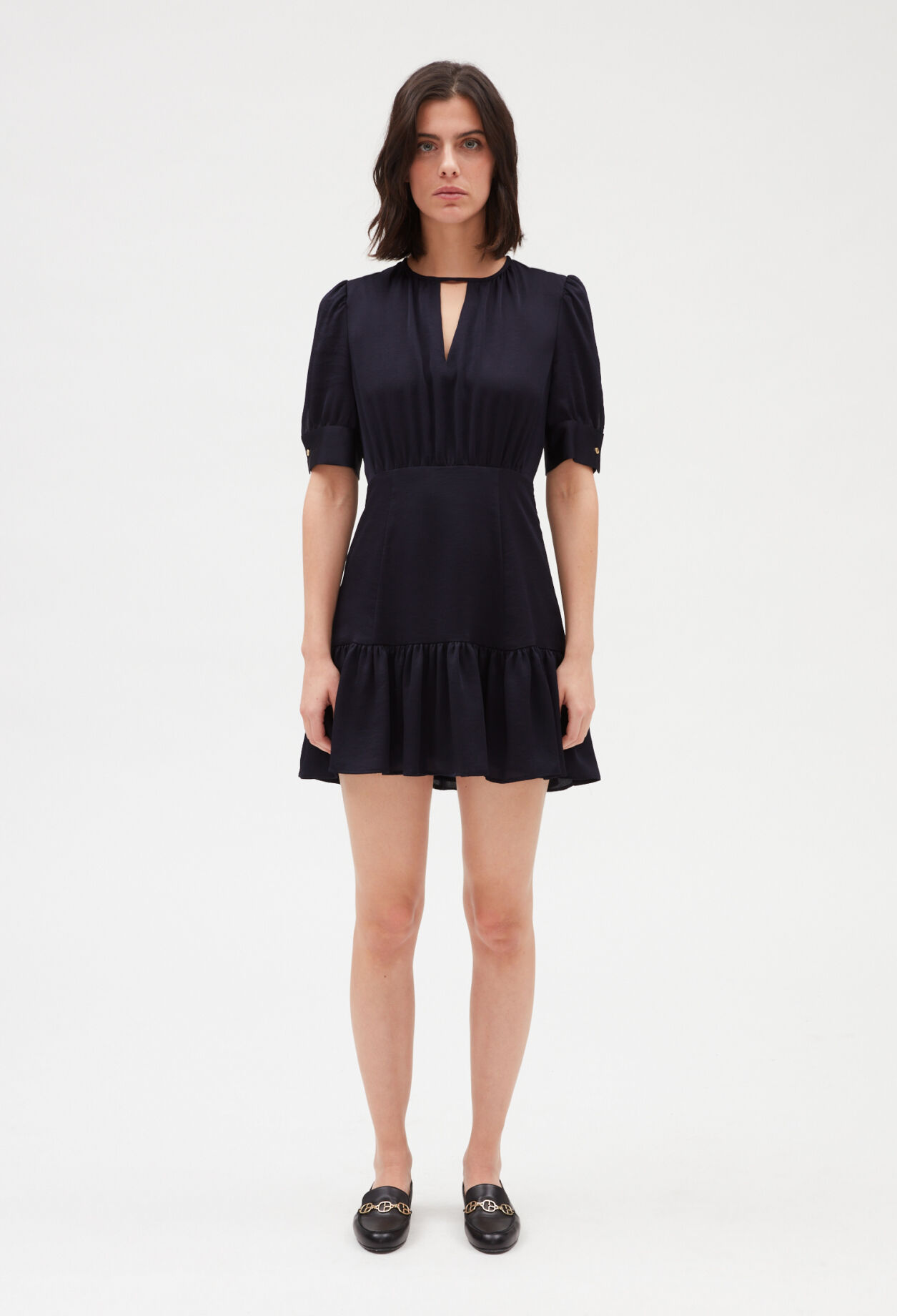 Navy blue ruffled mini dress NAVY