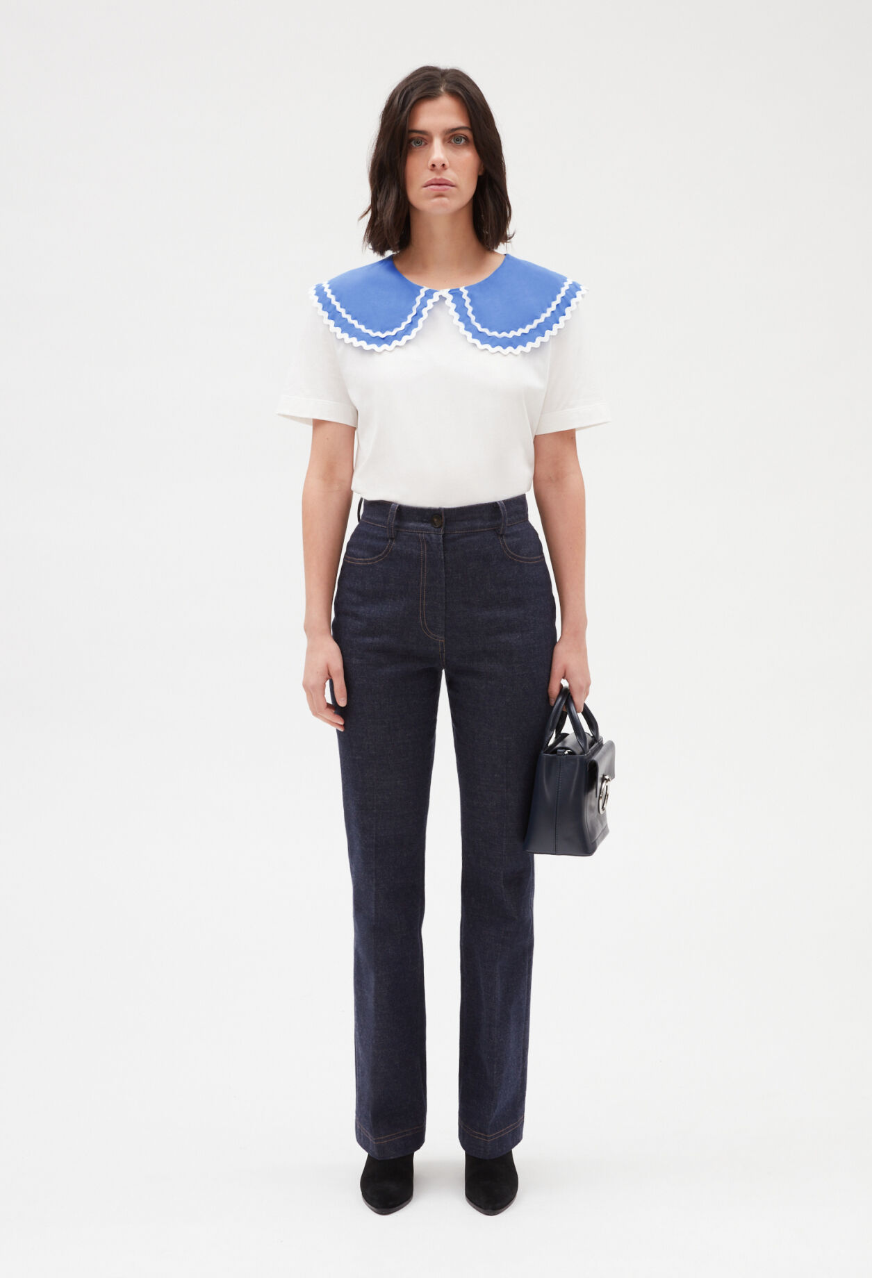 Ecru T-shirt with Peter Pan collar ECRU