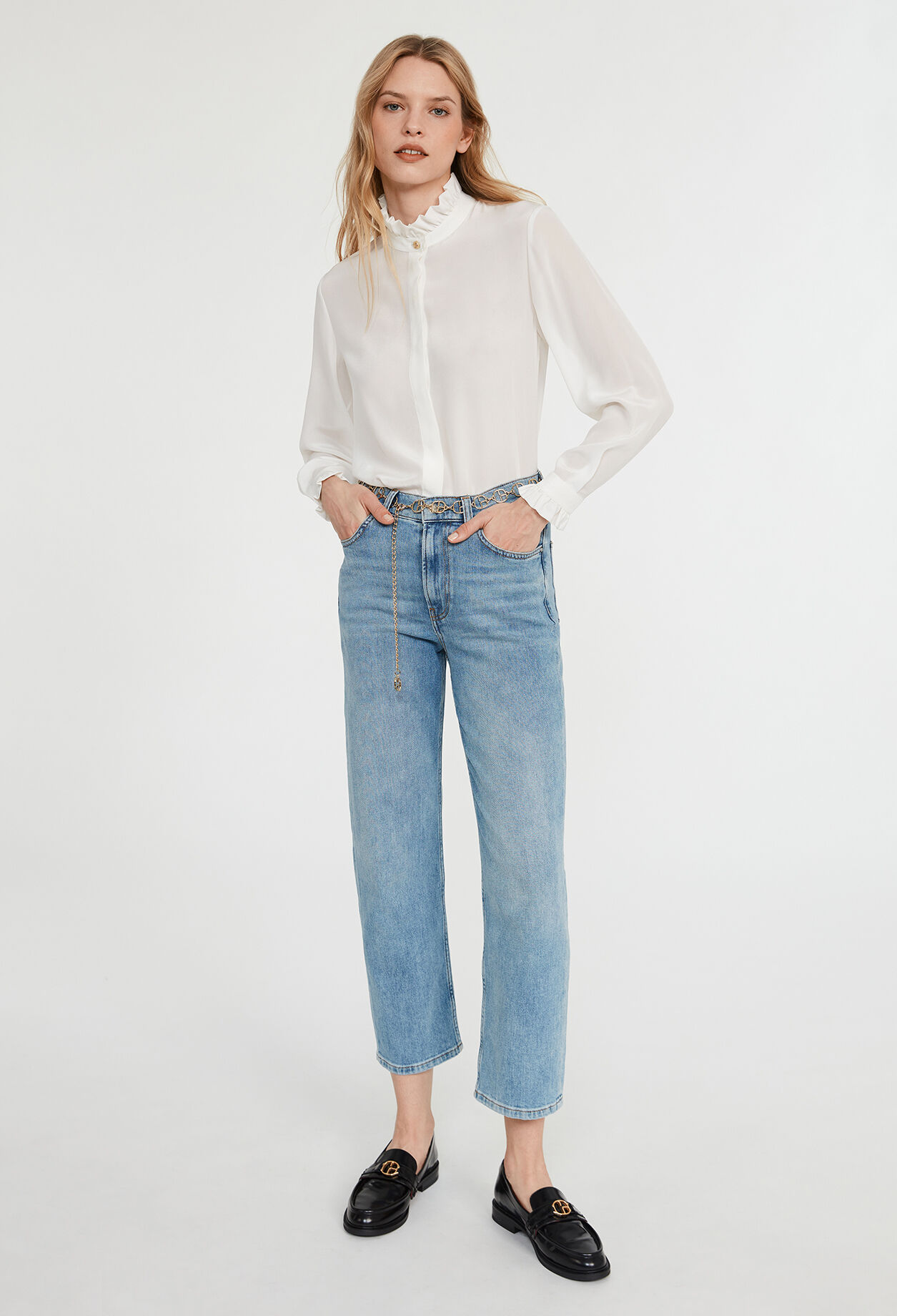 White shirt with wavy collar CHALK