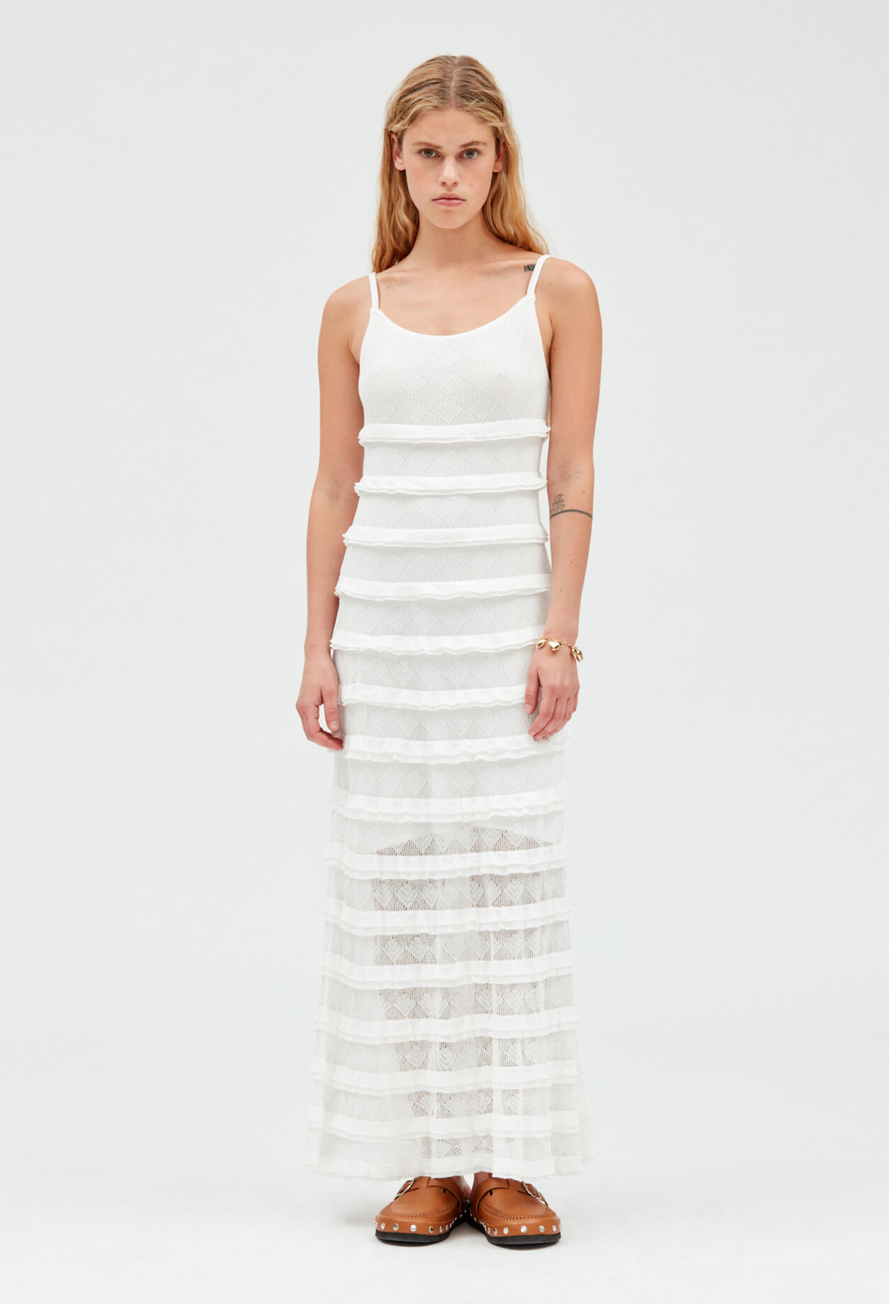 Off-white long ruffled dress ECRU