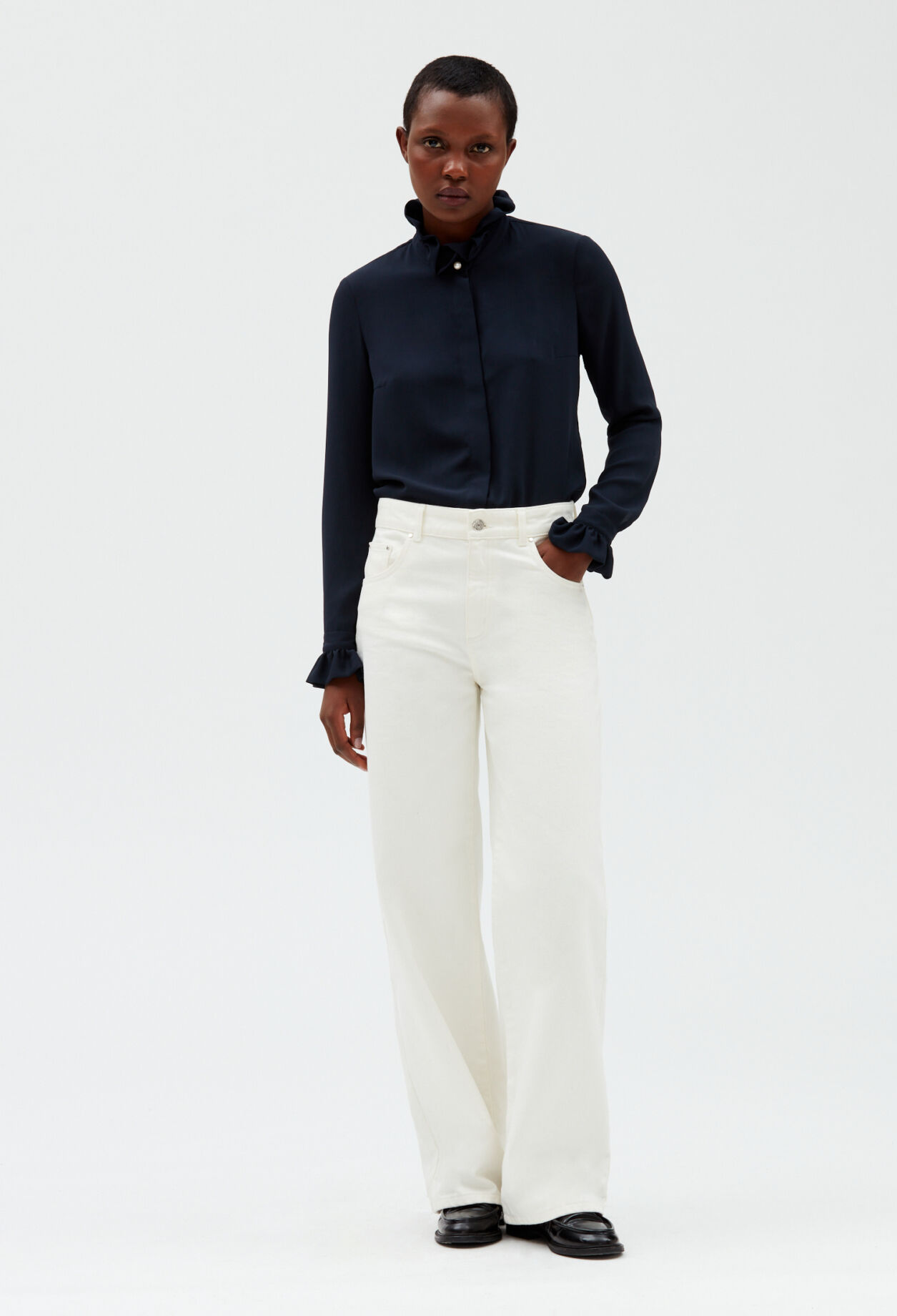 Victorian collar blouse NAVY