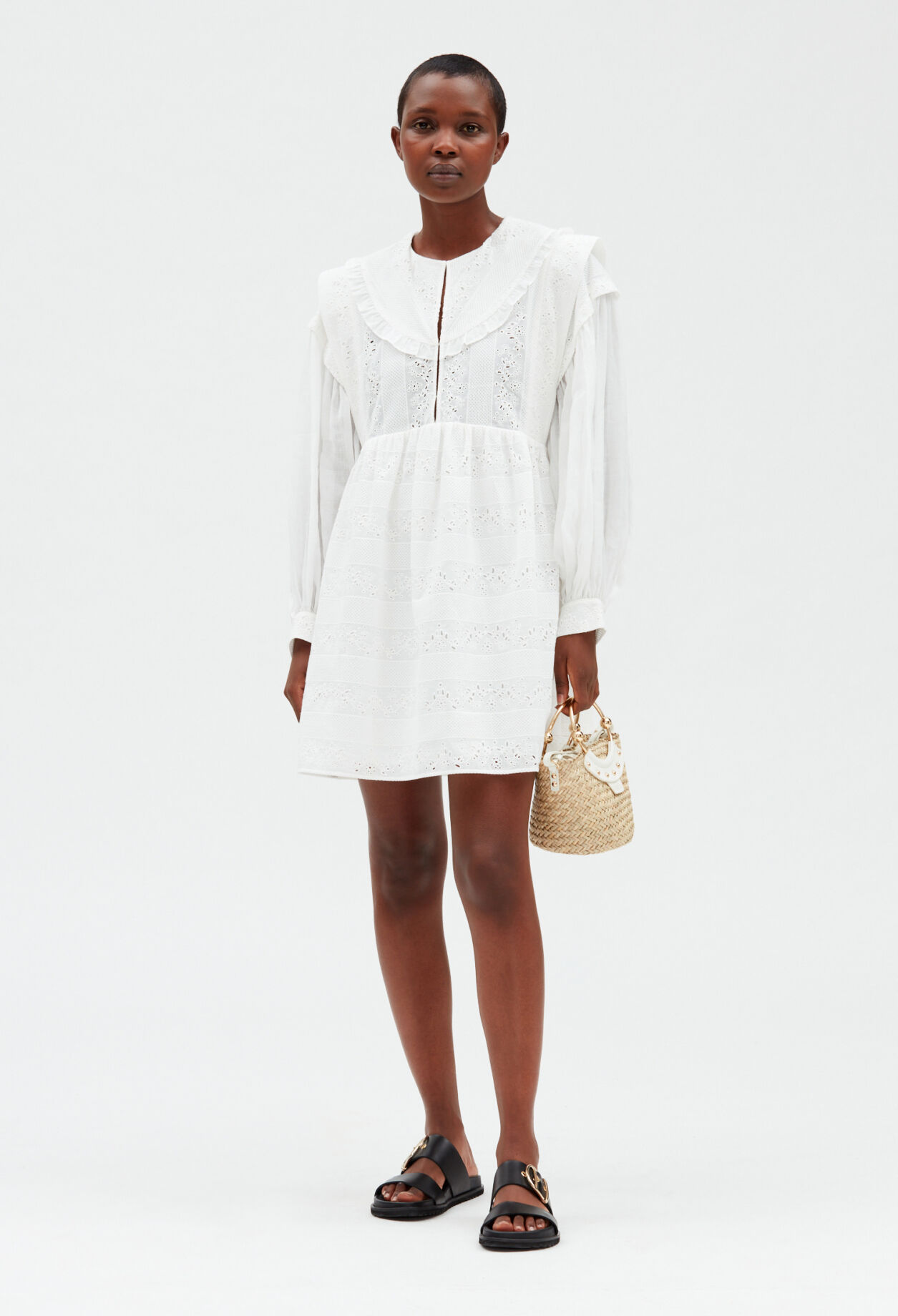 Short white embroidered babydoll dress WHITE