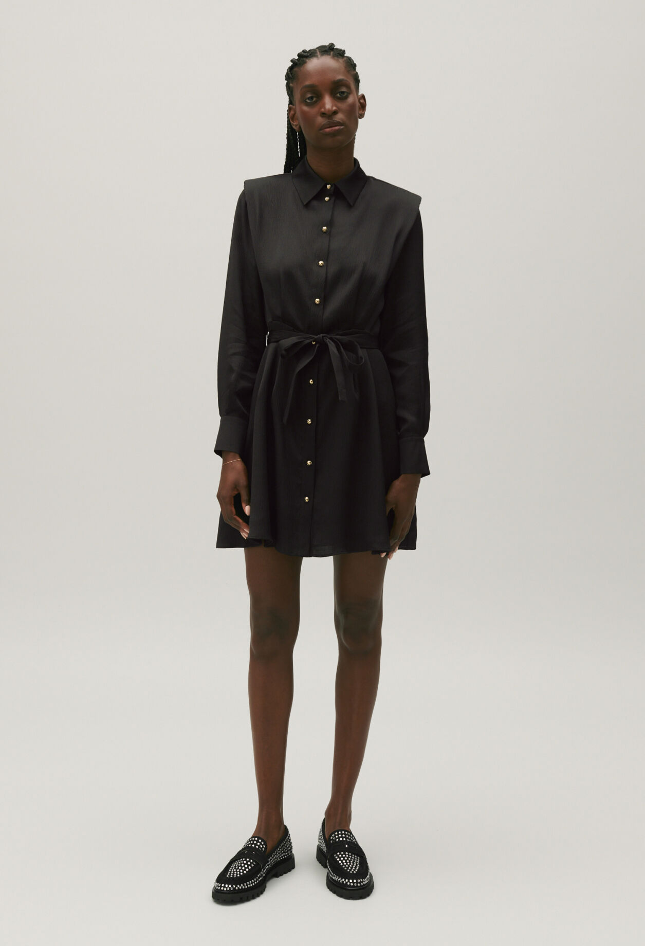 Fitted shirt dress BLACK