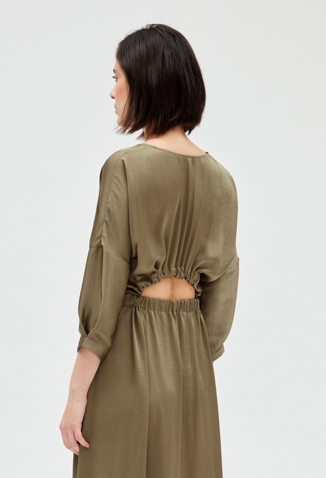 Satiny khaki midi dress LICHEN