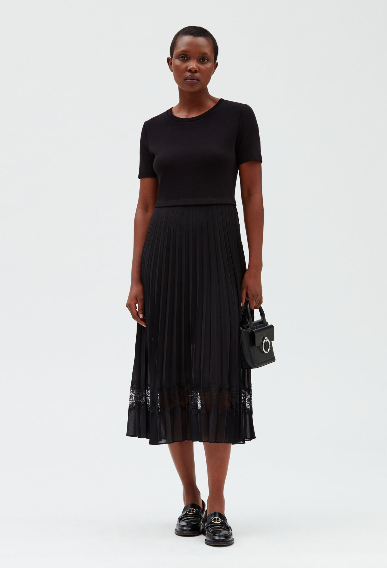 Teli black bi-material midi dress BLACK