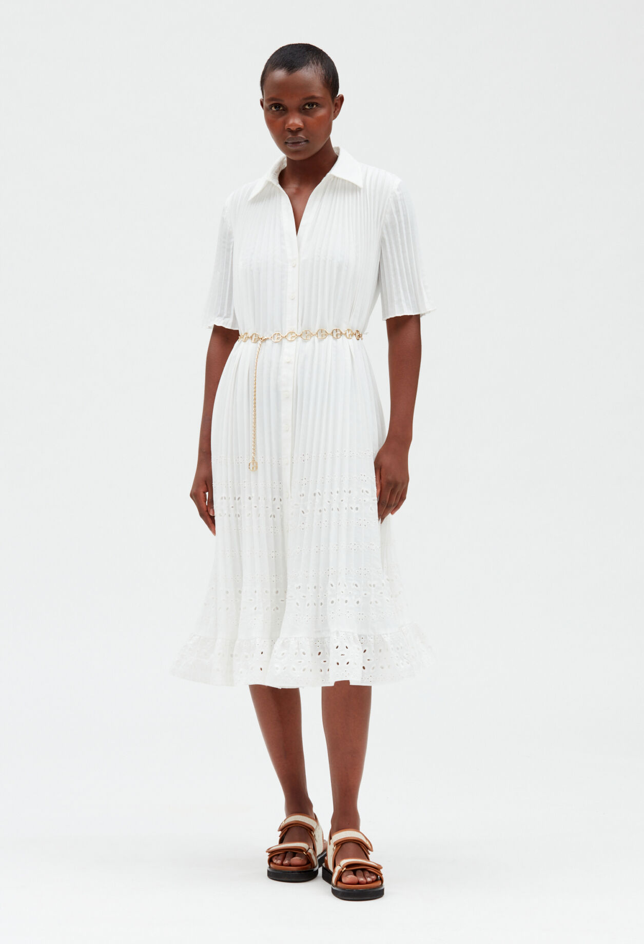 Off-white pleated midi dress ECRU