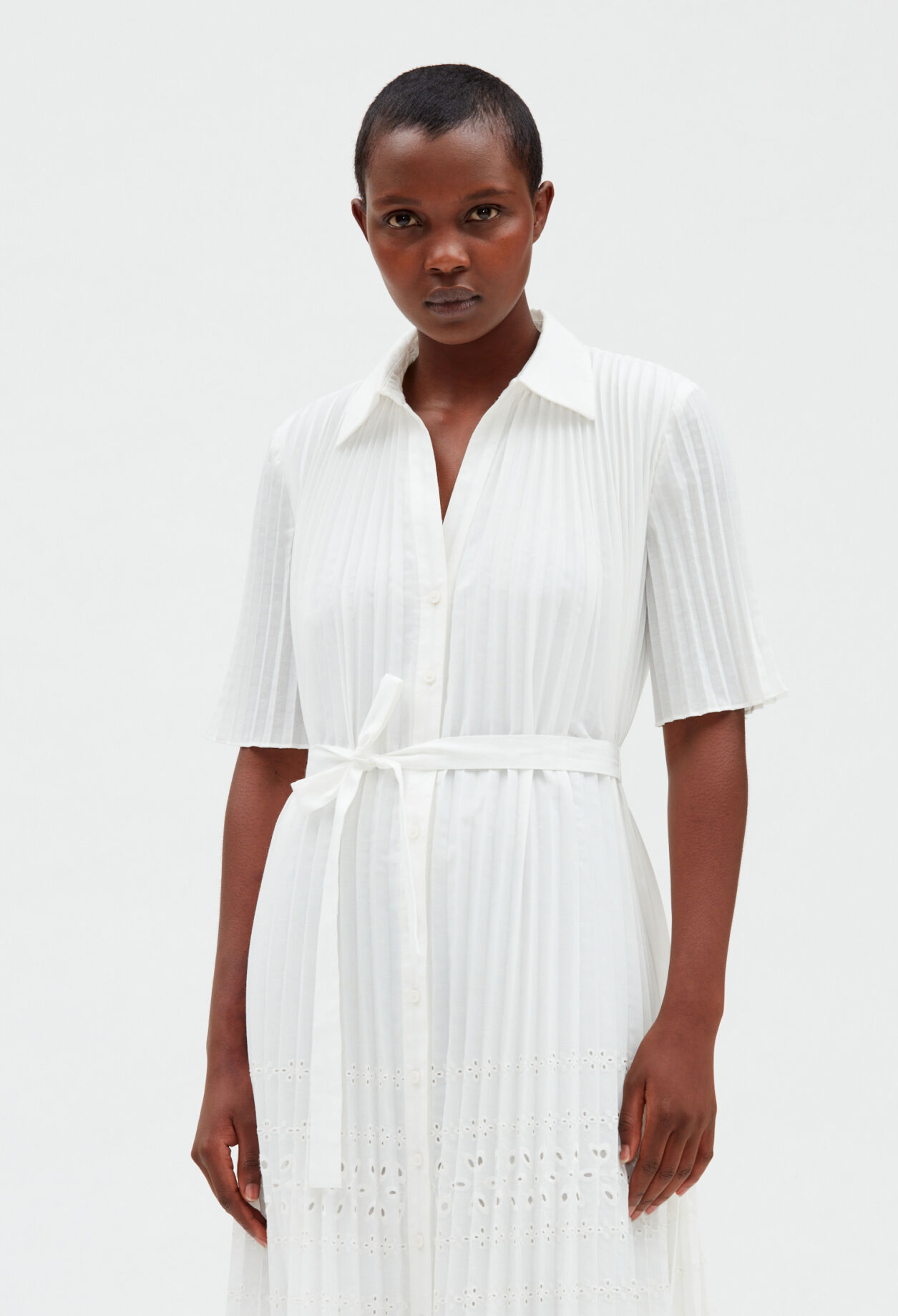 Off-white pleated midi dress ECRU