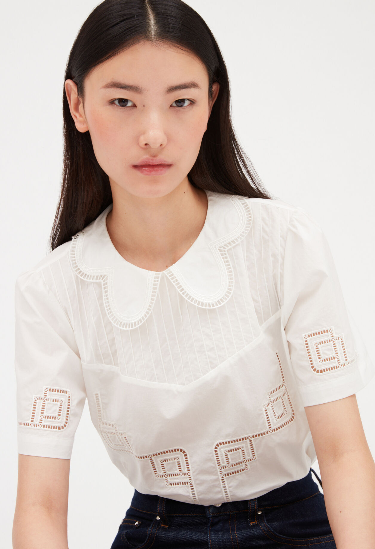 Ecru lace collar top ECRU