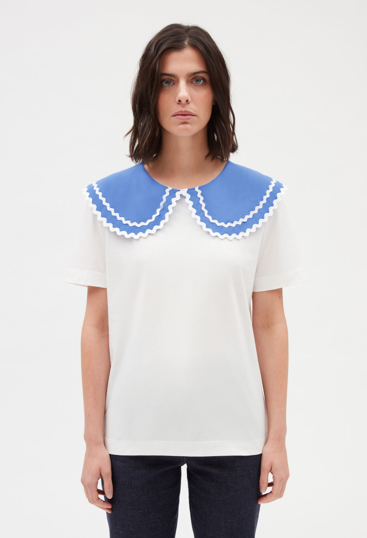 Ecru T-shirt with Peter Pan collar ECRU