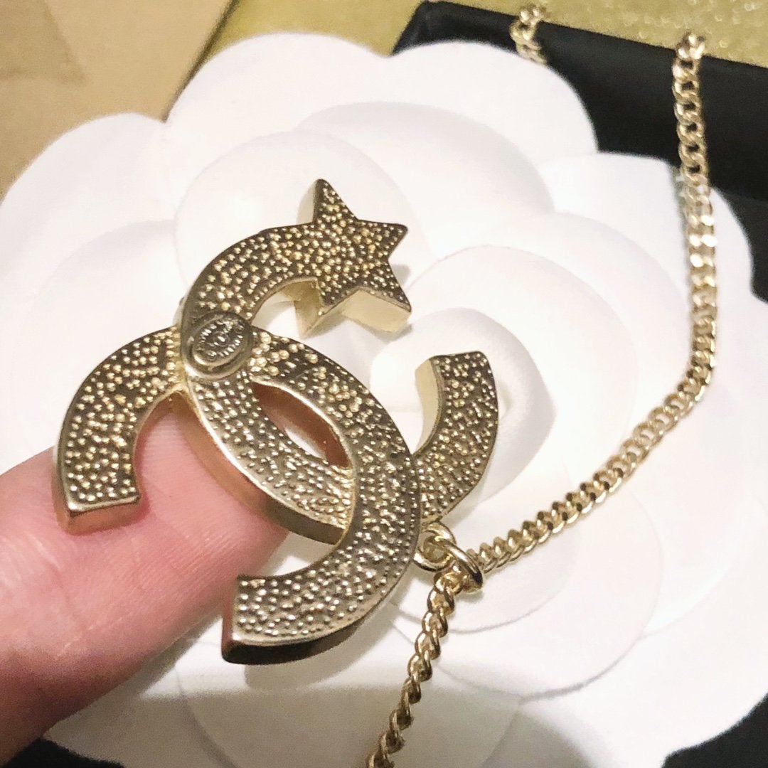 CHANEL Fashion Double C Star Crystal Necklace