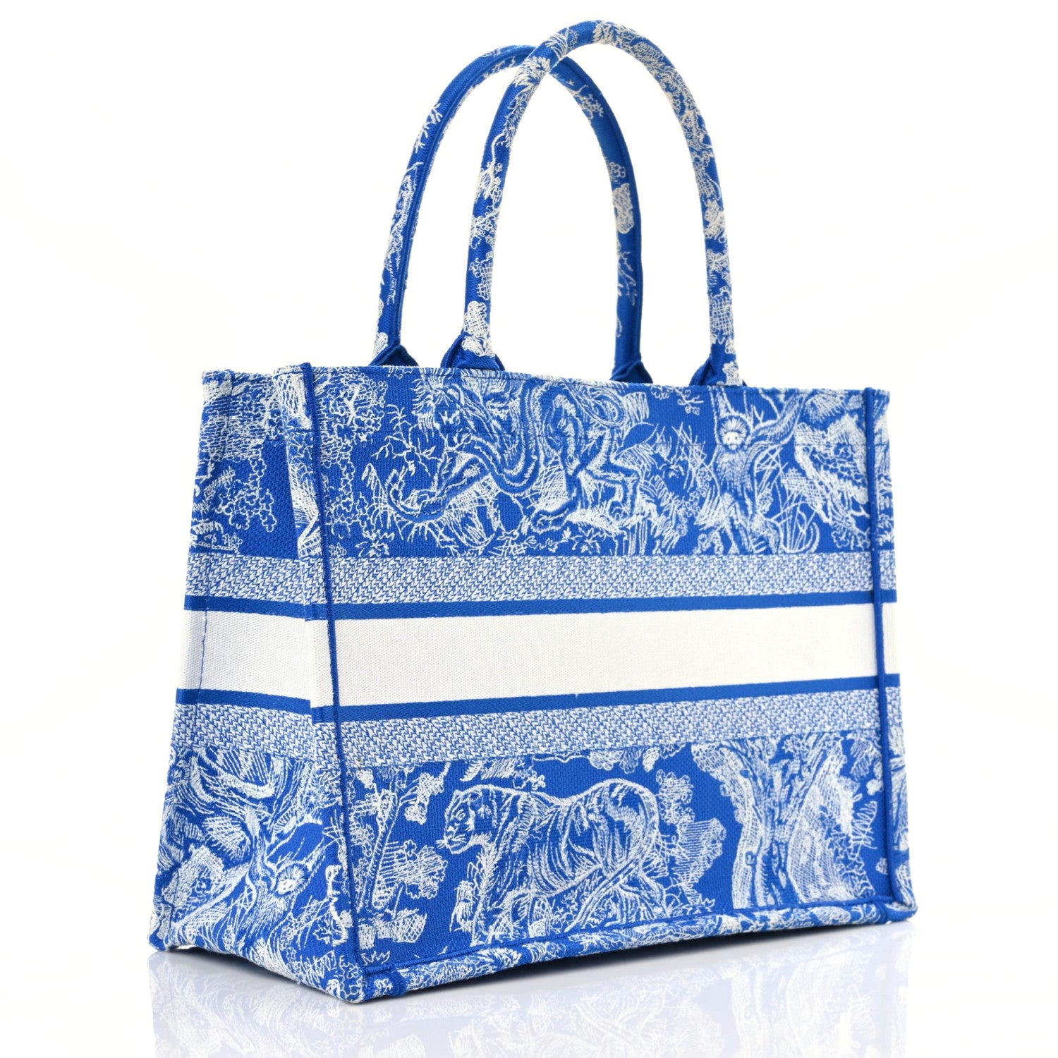 CHRISTIAN DIOR Canvas Embroidered Medium Dioriviera Toile De Jouy Book Tote Fluorescent Blue