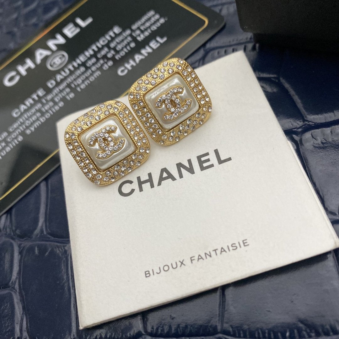 CHANEL Candy Color Square Rhinestone Stud Earrings