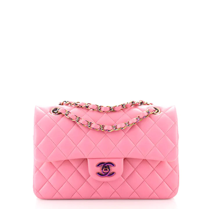 Classic Double Flap Bag Quilted Lambskin with Rainbow Hardware Small