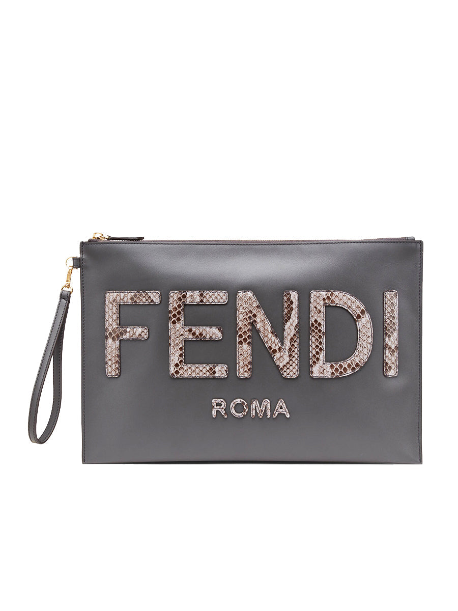 Fendi Large Flat Pouch in Dark Grey